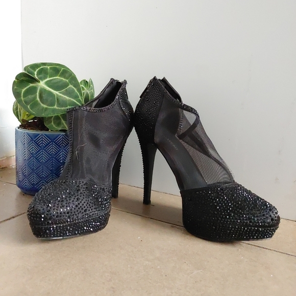 Le chateau | Black sparkly rhinestone & mesh women's high heels - Picture 9 of 9